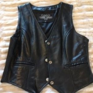 SOLD!  Black leather motorcycle vest